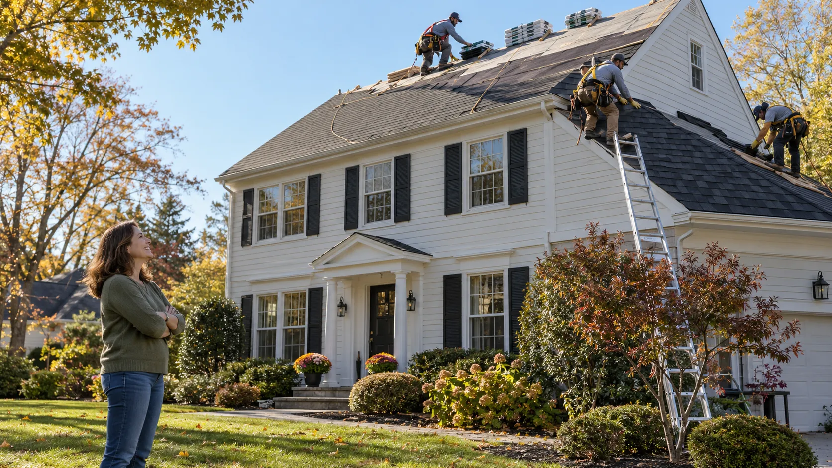 A local roofing provider installing new shingles on a home in Aberdeen